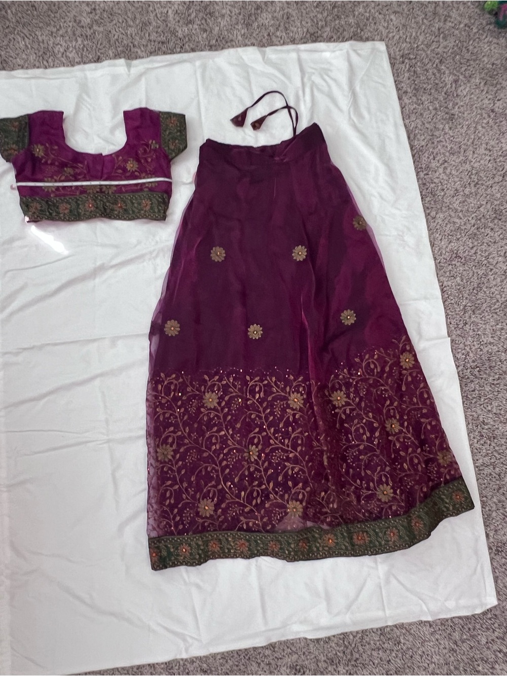 Embroidered Women's Maroon  Lehengas with Green and gold Accent w/ blouse
